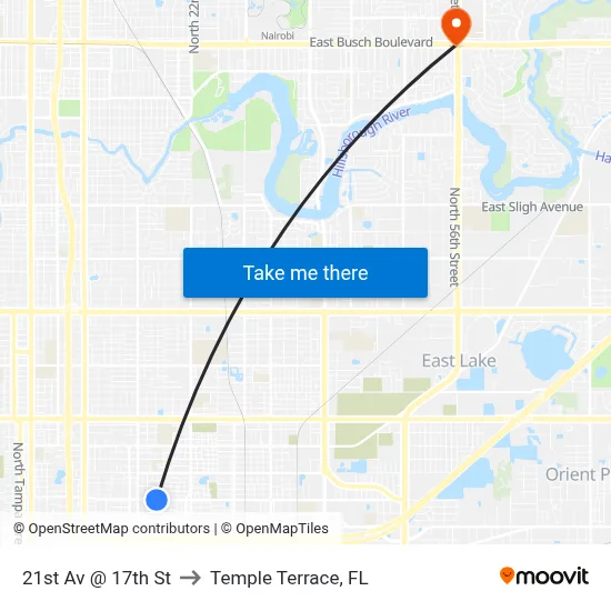 21st Av @ 17th St to Temple Terrace, FL map