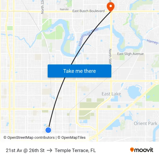 21st Av @ 26th St to Temple Terrace, FL map