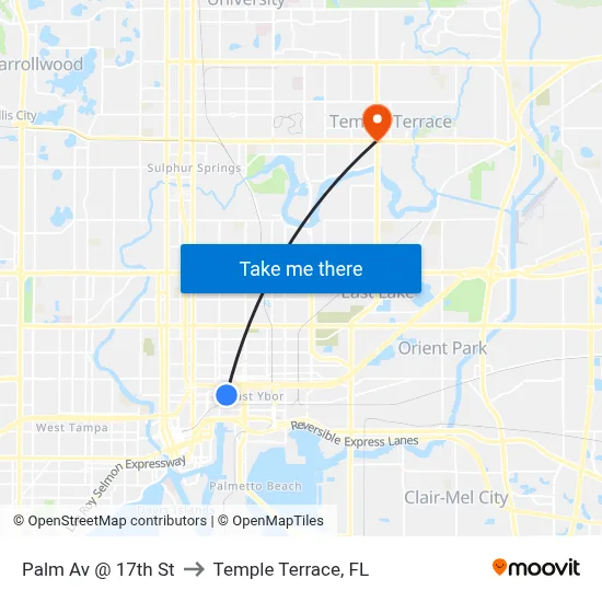Palm Av @ 17th St to Temple Terrace, FL map