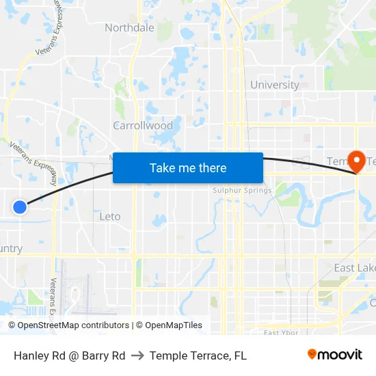 Hanley Rd @ Barry Rd to Temple Terrace, FL map