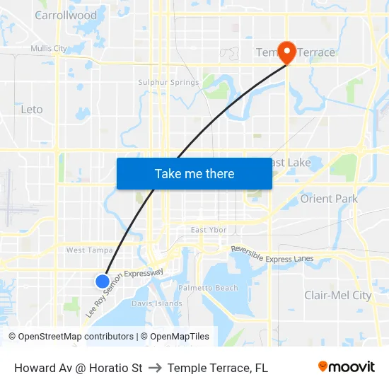 Howard Av @ Horatio St to Temple Terrace, FL map