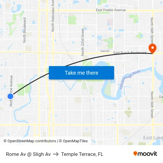 Rome Av @ Sligh Av to Temple Terrace, FL map