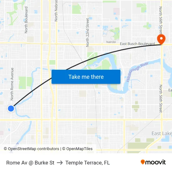 Rome Av @ Burke St to Temple Terrace, FL map