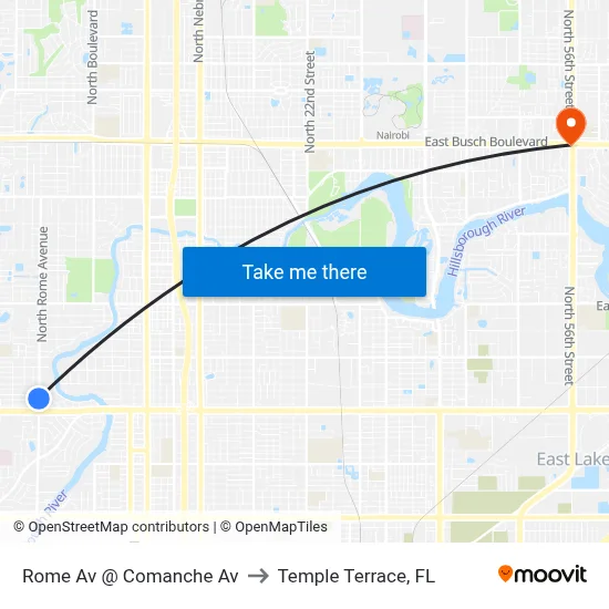 Rome Av @ Comanche Av to Temple Terrace, FL map