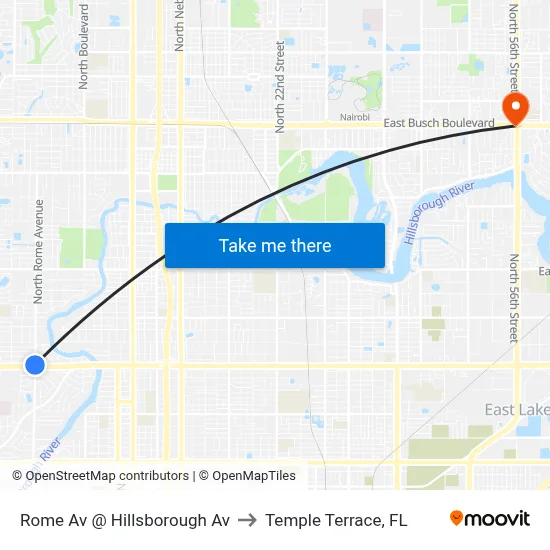 Rome Av @ Hillsborough Av to Temple Terrace, FL map