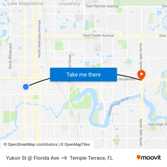 Yukon St @ Florida Ave to Temple Terrace, FL map