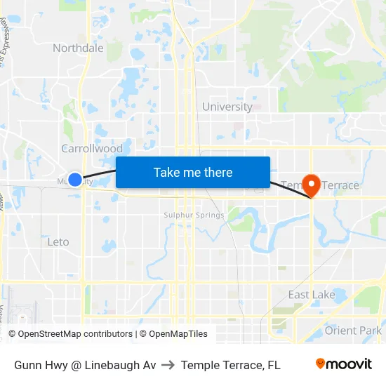 Gunn Hwy @ Linebaugh Av to Temple Terrace, FL map