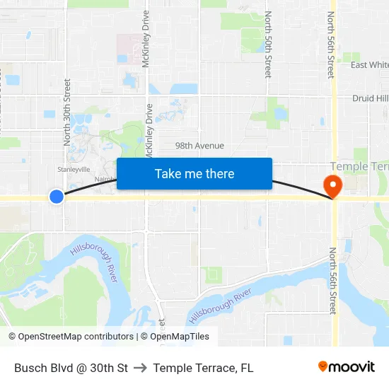 Busch Blvd @ 30th St to Temple Terrace, FL map