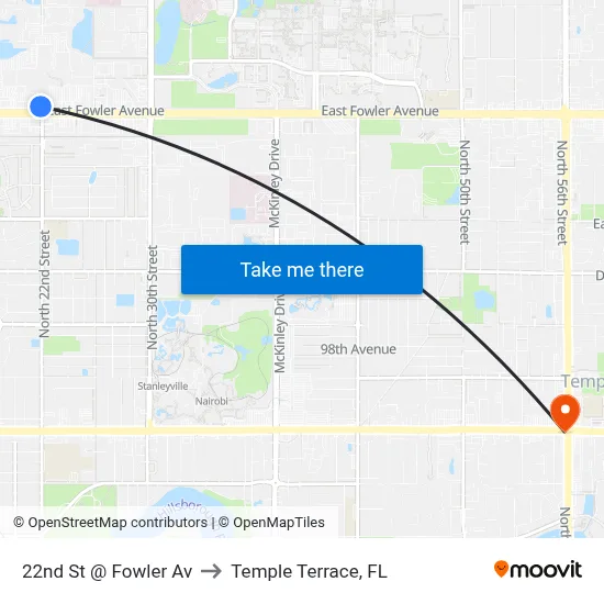22nd St @ Fowler Av to Temple Terrace, FL map