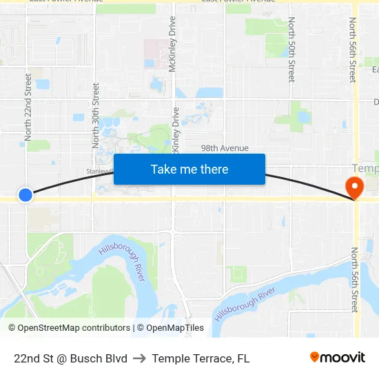22nd St @ Busch Blvd to Temple Terrace, FL map