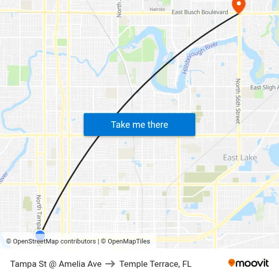 Tampa St @ Amelia Ave to Temple Terrace, FL map