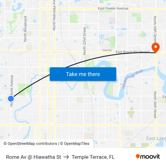 Rome Av @ Hiawatha St to Temple Terrace, FL map