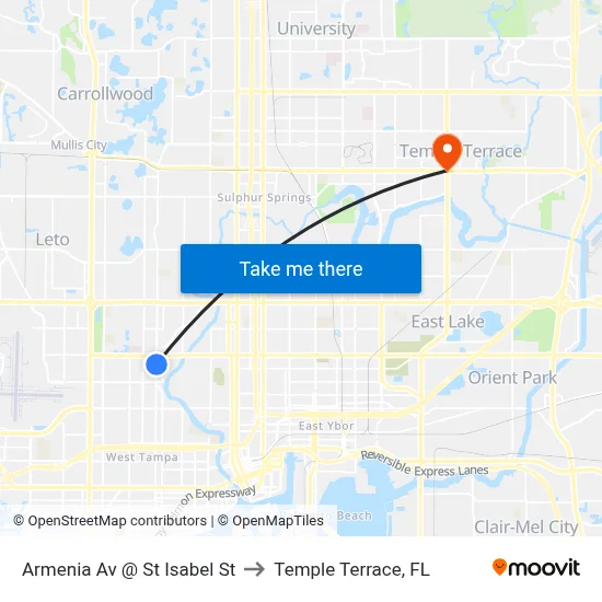 Armenia Av @ St Isabel St to Temple Terrace, FL map