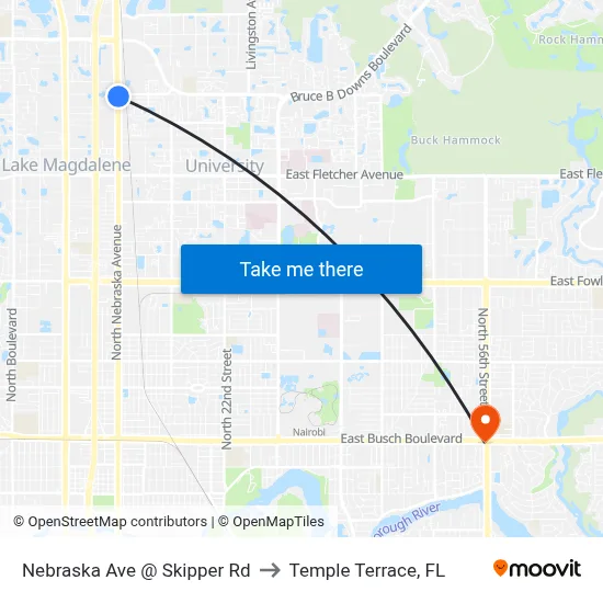 Nebraska Ave @ Skipper Rd to Temple Terrace, FL map