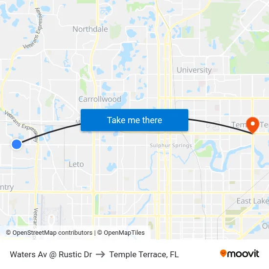 Waters Av @ Rustic Dr to Temple Terrace, FL map