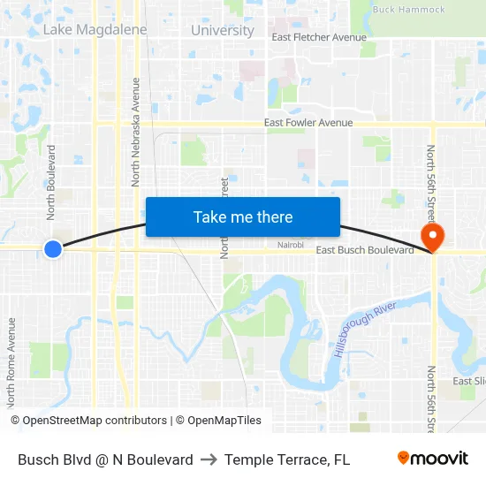 Busch Blvd @ N Boulevard to Temple Terrace, FL map