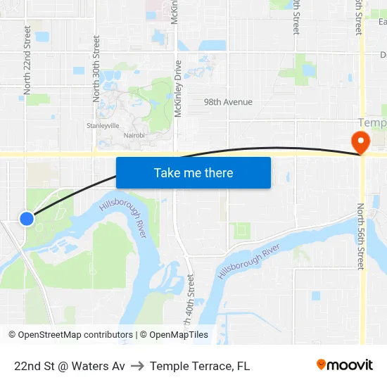 22nd St @ Waters Av to Temple Terrace, FL map