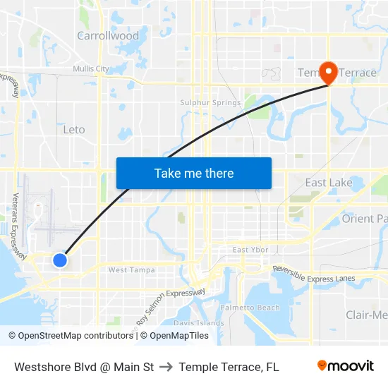 Westshore Blvd @ Main St to Temple Terrace, FL map