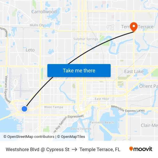 Westshore Blvd @ Cypress St to Temple Terrace, FL map