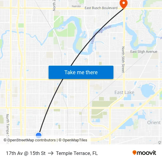 17th Av @ 15th St to Temple Terrace, FL map