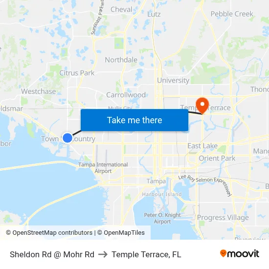 Sheldon Rd @ Mohr Rd to Temple Terrace, FL map