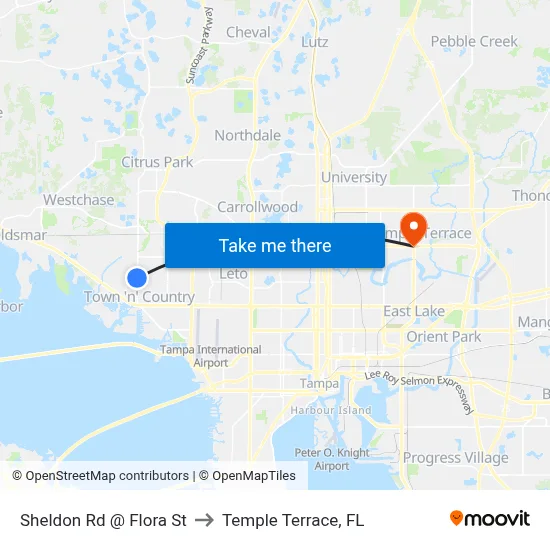 Sheldon Rd @ Flora St to Temple Terrace, FL map