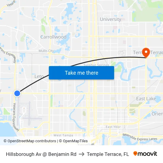 Hillsborough Av @ Benjamin Rd to Temple Terrace, FL map