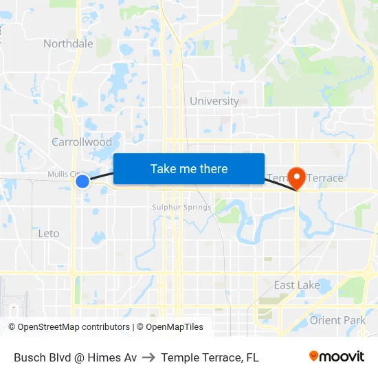 Busch Blvd @ Himes Av to Temple Terrace, FL map