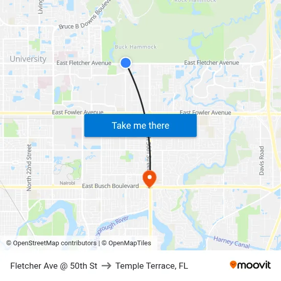 Fletcher Ave @ 50th St to Temple Terrace, FL map