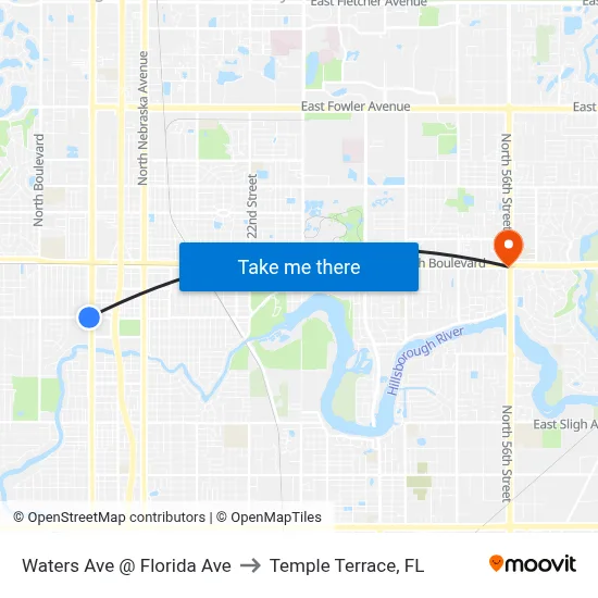 Waters Ave @ Florida Ave to Temple Terrace, FL map