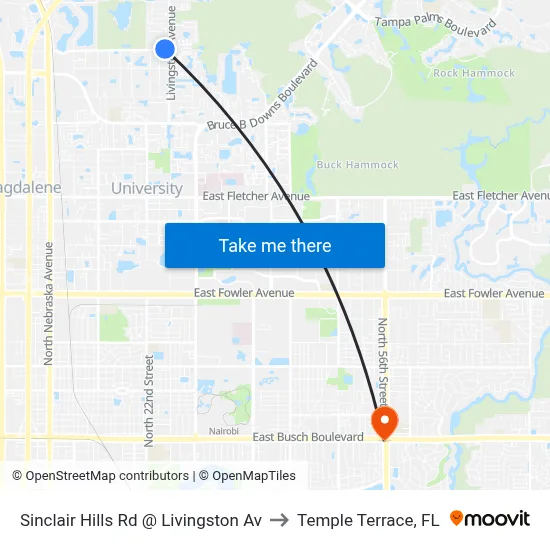 Sinclair Hills Rd @ Livingston Av to Temple Terrace, FL map
