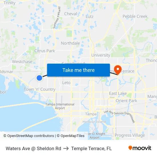 Waters Ave @ Sheldon Rd to Temple Terrace, FL map