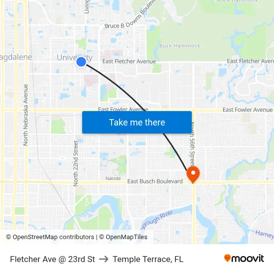 Fletcher Ave @ 23rd St to Temple Terrace, FL map