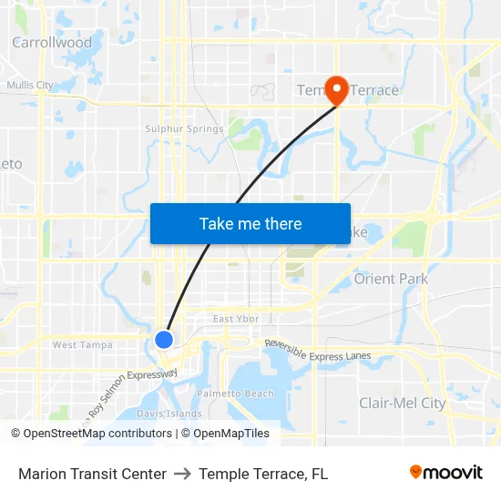 Marion Transit Center to Temple Terrace, FL map