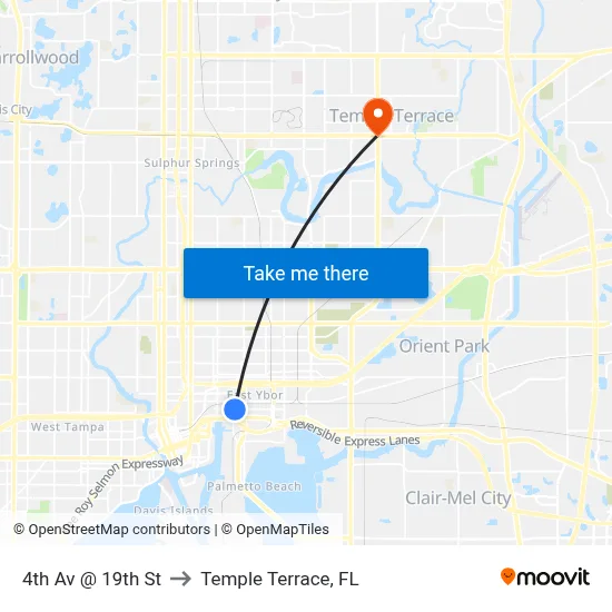 4th Av @ 19th St to Temple Terrace, FL map