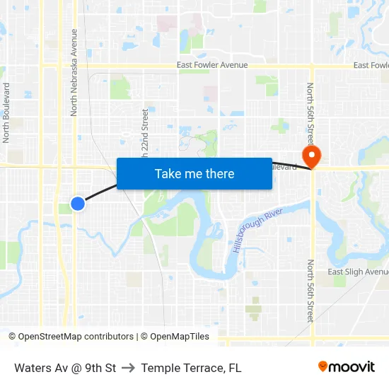 Waters Av @ 9th St to Temple Terrace, FL map