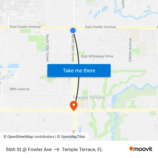 56th St @ Fowler Ave to Temple Terrace, FL map