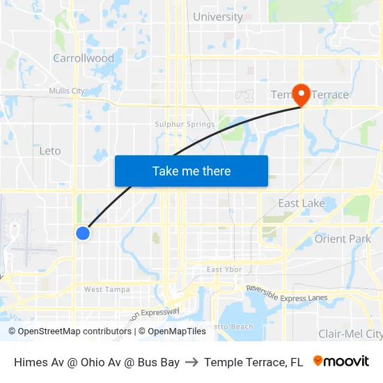 Himes Av @ Ohio Av @ Bus Bay to Temple Terrace, FL map
