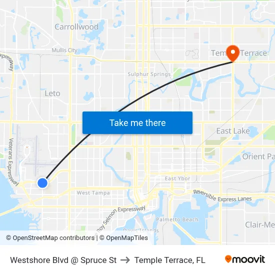 Westshore Blvd @ Spruce St to Temple Terrace, FL map
