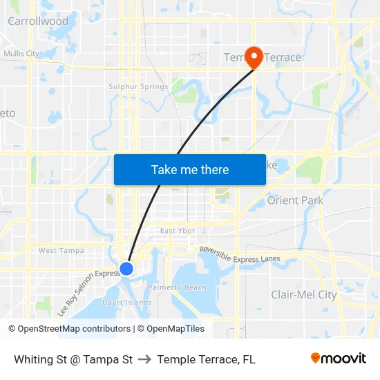 Whiting St @ Tampa St to Temple Terrace, FL map