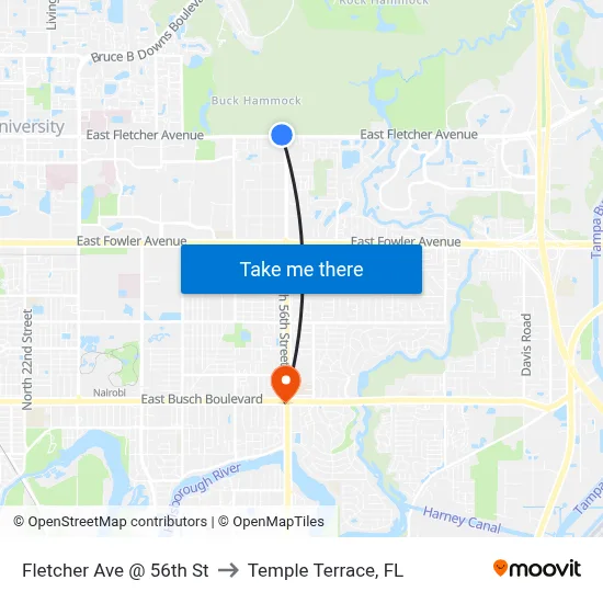 Fletcher Ave @ 56th St to Temple Terrace, FL map