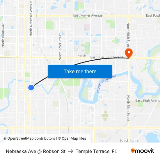 Nebraska Ave @ Robson St to Temple Terrace, FL map