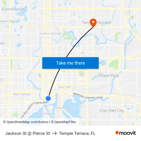 Jackson St @ Pierce St to Temple Terrace, FL map