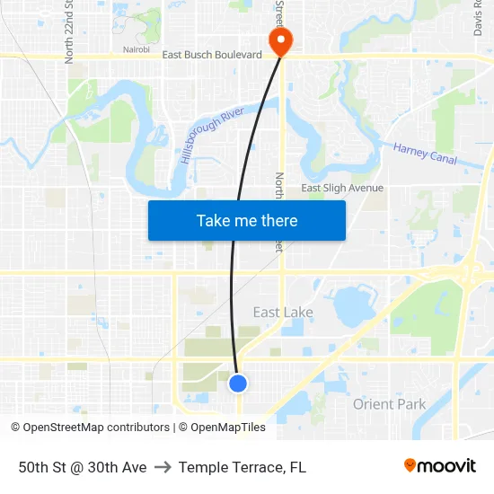50th St @ 30th Ave to Temple Terrace, FL map