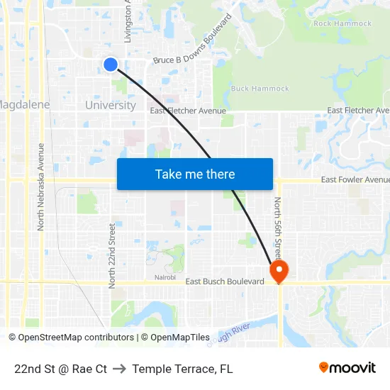 22nd St @ Rae Ct to Temple Terrace, FL map