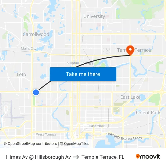 Himes Av @ Hillsborough Av to Temple Terrace, FL map