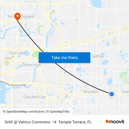 Sr60 @ Valrico Commons to Temple Terrace, FL map