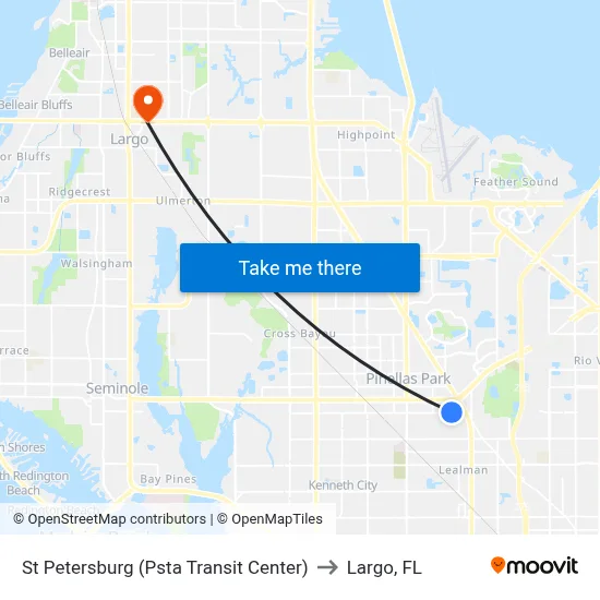 St Petersburg (Psta Transit Center) to Largo, FL map