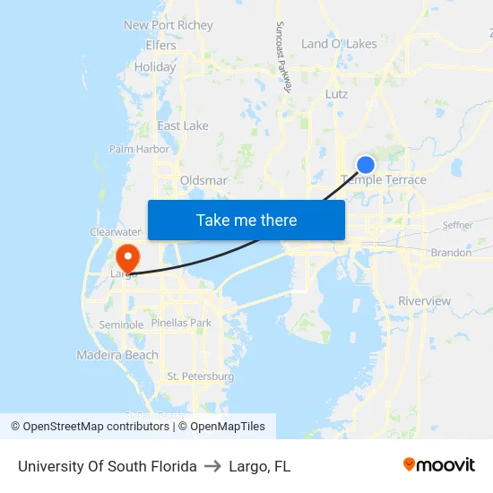 University Of South Florida to Largo, FL map