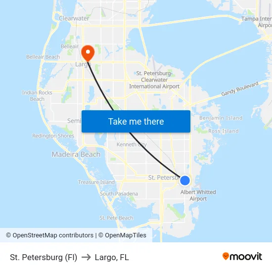 St. Petersburg (Fl) to Largo, FL map